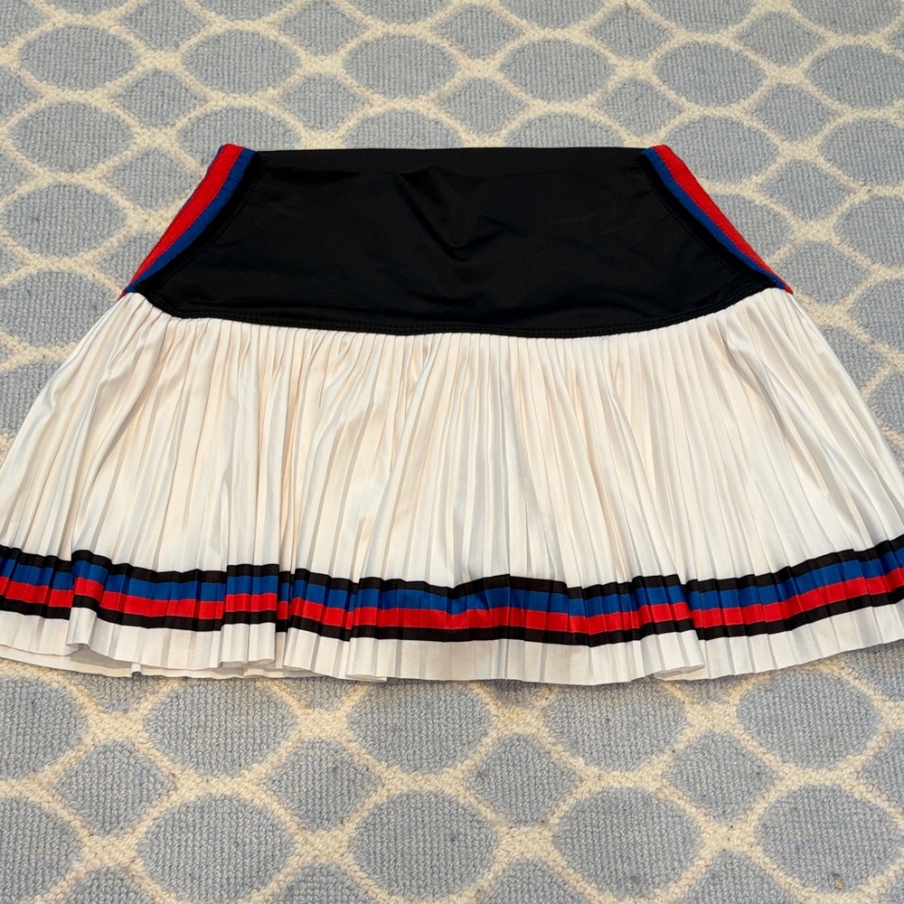 Lucky in Love Black and White Mini Skirt with Red and Blue Stripes